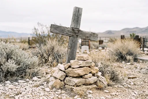 Weathered Wooden Cross in Desert Cemetery