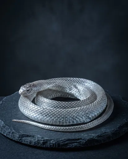 Coiled Translucent Snake Skin on Slate