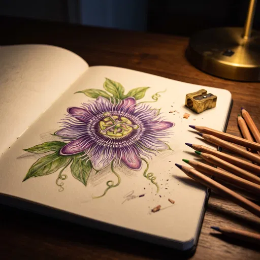 Colored Pencil Passionflower Sketchbook Drawing