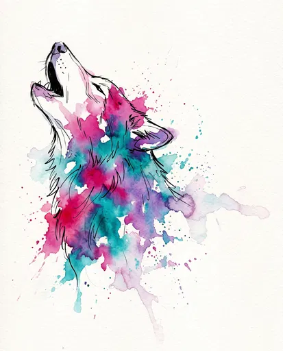 Watercolor and Ink Howling Wolf Illustration