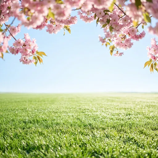 Spring Blossoms Over Green Lawn