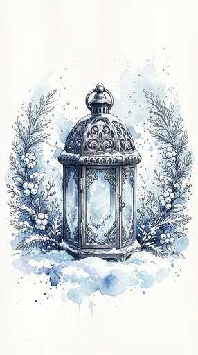Ink and Watercolor Winter Lantern Illustration