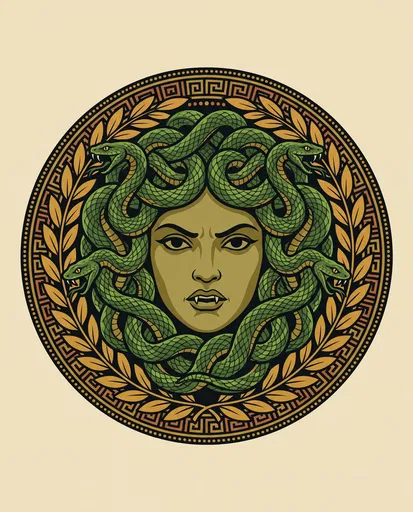 Ancient Greek Medusa Vector Emblem