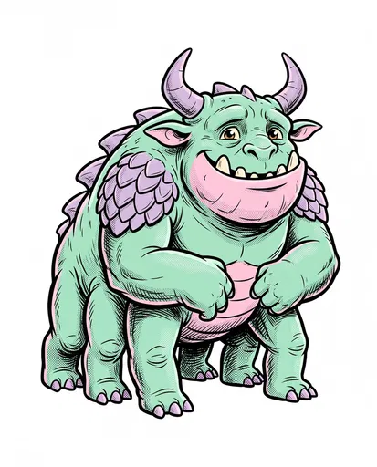 Friendly Pastel Six-Legged Comic Monster Illustration