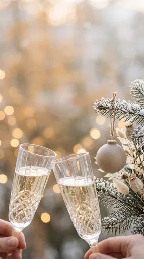 Champagne Toast Near Frosted Holiday Branch