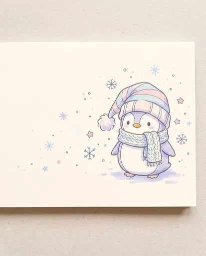 Cute Pastel Penguin Winter Marker Illustration