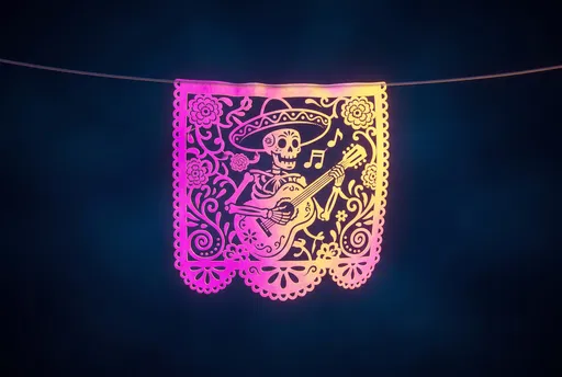 Glowing Neon Calavera Papel Picado Flag