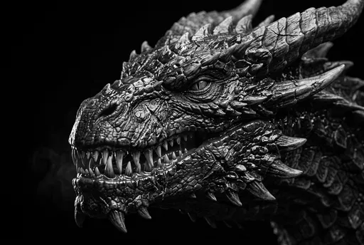 Monochrome Close-Up of Black Dragon Head