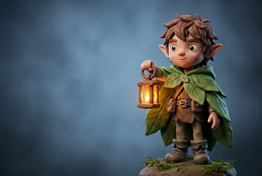 Claymation Elf Character Holding Glowing Lantern