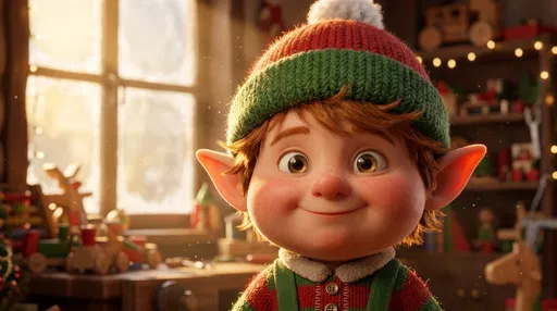 Cheerful 3D Christmas Elf in Workshop