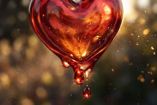 Translucent Ruby Glass Heart Dripping in Sunlight