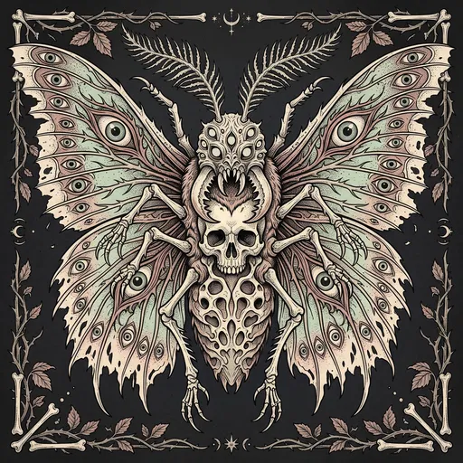Symmetrical Gothic Moth Demon Illustration