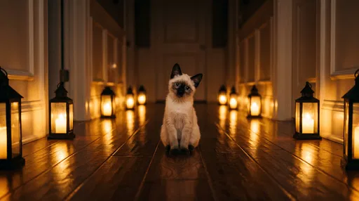 Curious Siamese Kitten in Lantern Hallway