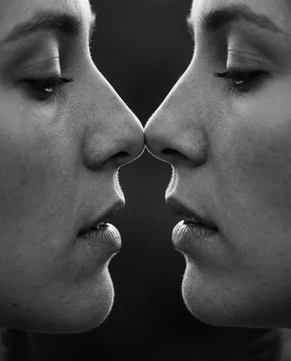 Monochrome Close-Up of Couple Touching Noses