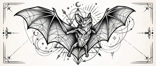 Geometric Tattoo Style Soaring Bat Illustration