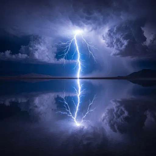 Blue Lightning Reflection Over Salt Flat