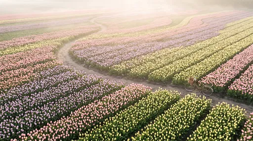 Pastel Tulip Field With Vintage Bicycle
