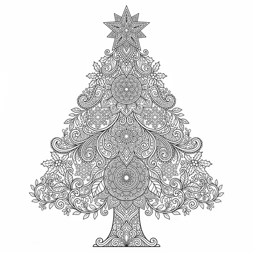 Intricate Mandala Christmas Tree Coloring Page