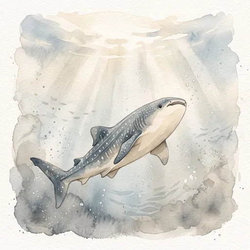 Watercolor Whale Shark Swimming Upward