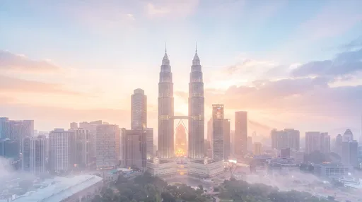Petronas Twin Towers in Pastel Sunrise Haze