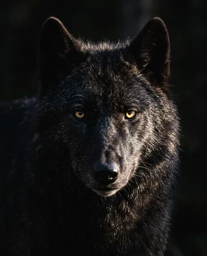Dramatic Portrait of a Black Wolf
