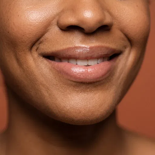Macro Close-Up of Smiling Woman's Lips