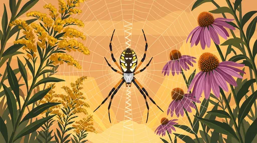 Yellow Garden Spider in Web Illustration