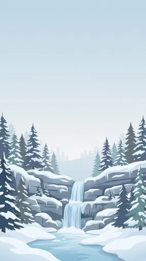 Winter Waterfall Glen Flat Illustration