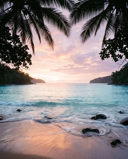 Tropical Cove Sunrise Framed by Palms