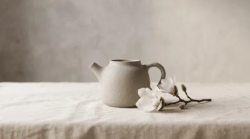 Minimalist Ceramic Teapot and White Magnolia
