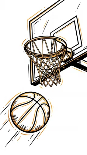 Basketball and Hoop Line Art Illustration