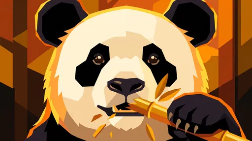 Geometric Illustration of Panda Eating Bamboo