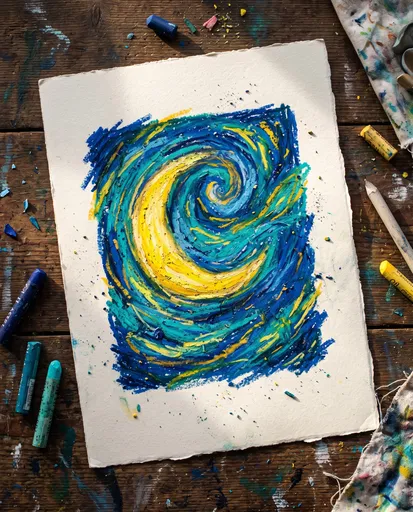Oil Pastel Crescent Moon Drawing