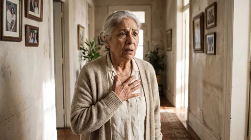 Frightened Elderly Woman Holding Chest Indoors