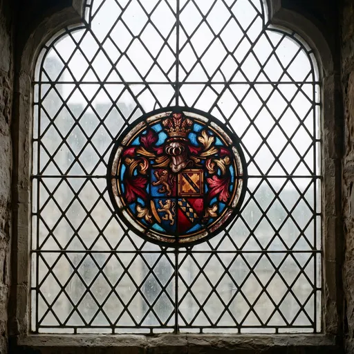 Medieval Heraldic Stained Glass Window Medallion
