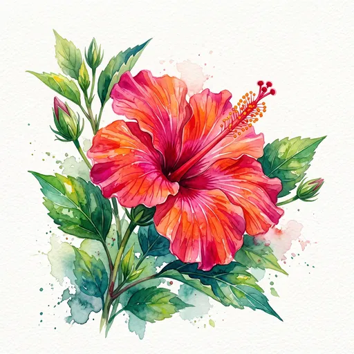 Vibrant Watercolor Tropical Hibiscus Illustration