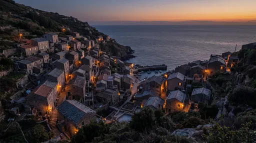 Coastal Stone Village at Dusk