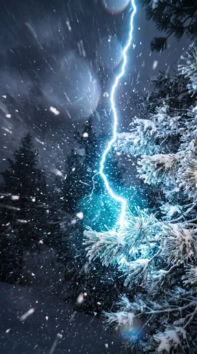 Blue Lightning Bolt in Winter Blizzard