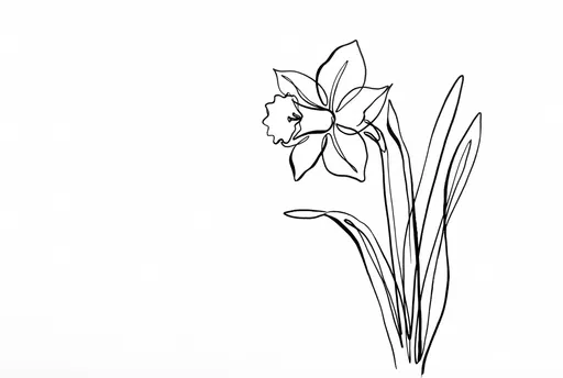 Minimalist Black Line Drawing of Daffodil