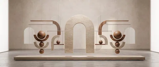 Symmetrical Travertine and Wood Kinetic Sculpture