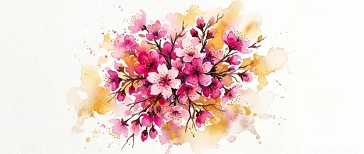 Watercolor Sakura Blossom Cluster on Paper