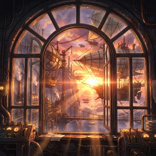 Steampunk Airship Dock View from Control Tower