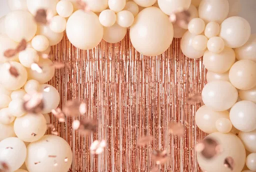 Rose Gold Tinsel and Balloon Backdrop