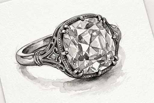 Monochrome Watercolor Antique Diamond Ring Sketch