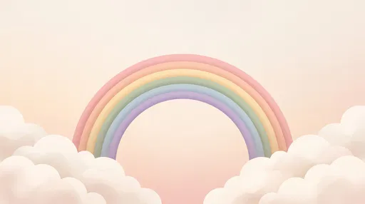Pastel Rainbow Arch Between Fluffy Clouds