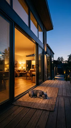 French Bulldog Sleeping on Patio at Dusk