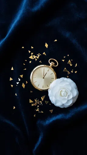 Gold Pocket Watch and Camellia Flat Lay
