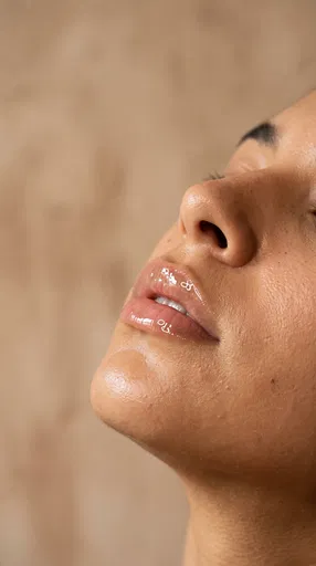 Close-Up of Glossy Hydrated Lips