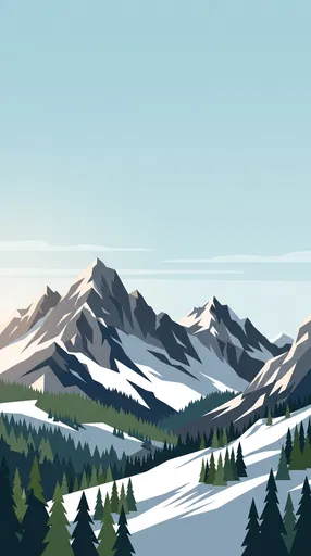 Flat Vector Alpine Mountain Landscape Illustration