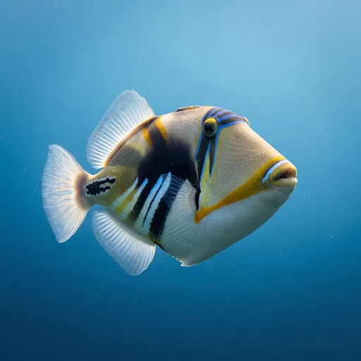 Hawaiian Reef Triggerfish in Blue Water